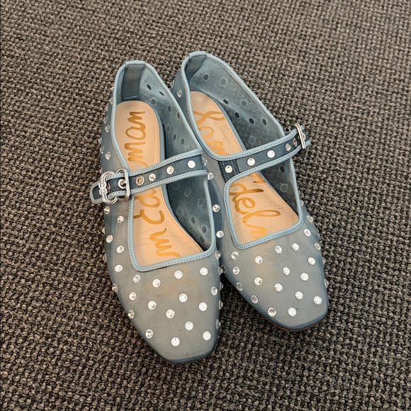 Sam Edelman MICHAELA SHINE MARY JANE FLAT (COASTAL BLUE) Rhinestones - Picture 2 of 5